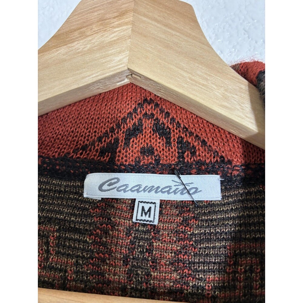 Caamano Cardigan Sweater Womens M Orange Alpaca Hand Knit Aztec Western Peru - Picture 5 of 16